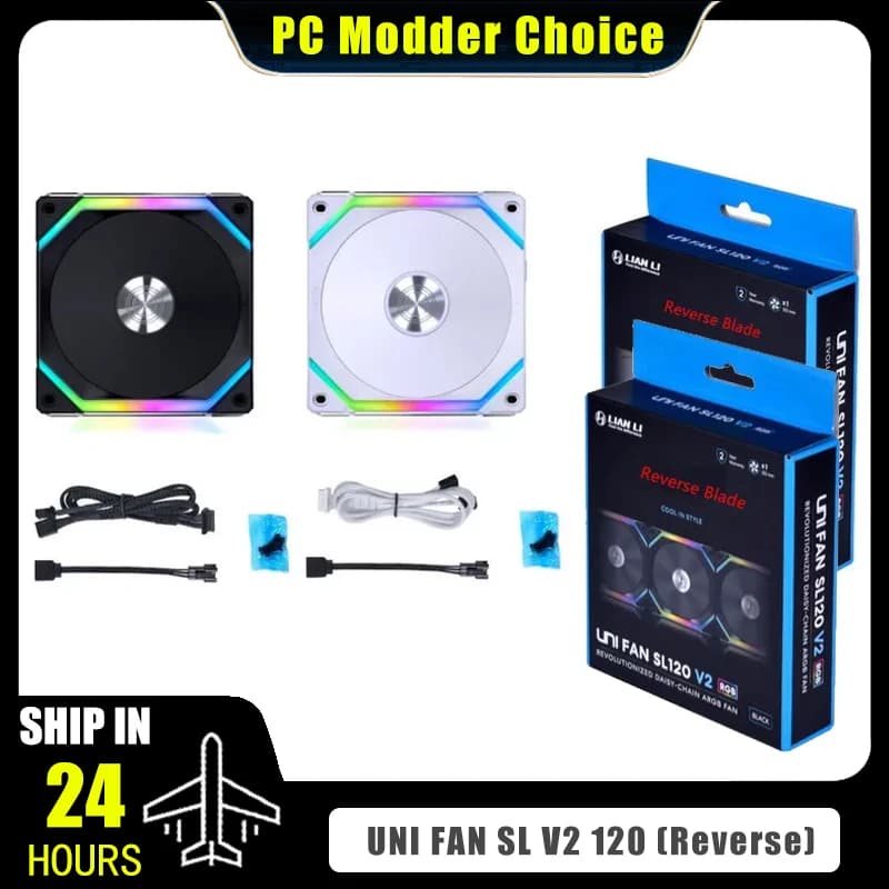 LIAN LI UNI FAN SL V2 SL120V2 역방향 블레이드 10% 성능 업그레이드 버전 RGB 팬, 싱글 팩, 블랙/화이트