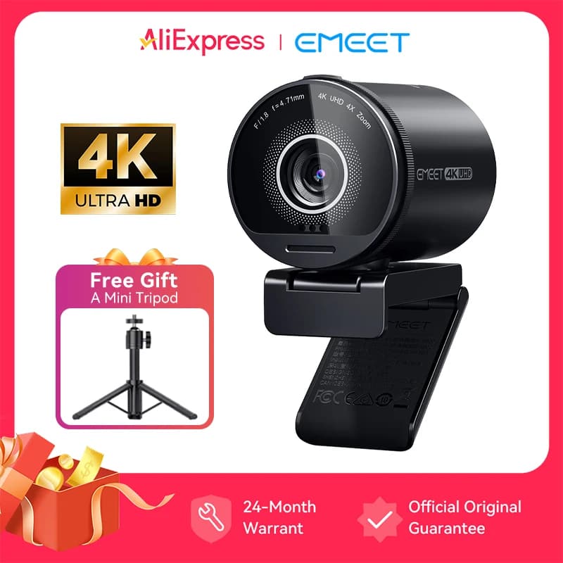 4K 웹캠 UHD 웹 카메라 HDR 스트리밍 비디오 카메라(소니 센서 포함) EMEET S800 USB 웹캠(듀얼 노이즈 캔슬링 마이크 포함)