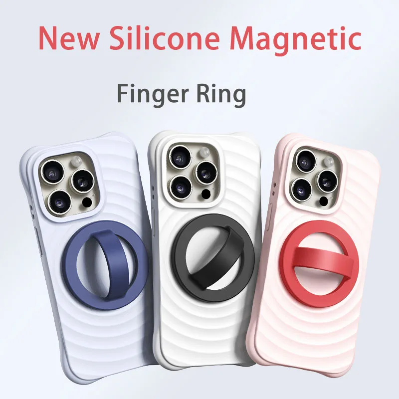 자석 실리콘 편안한 원형 그립 전화 홀더 맥세이프 그립톡 For MagSafe [강력한 그립] iPhone 16 15/14/13/12 Android용