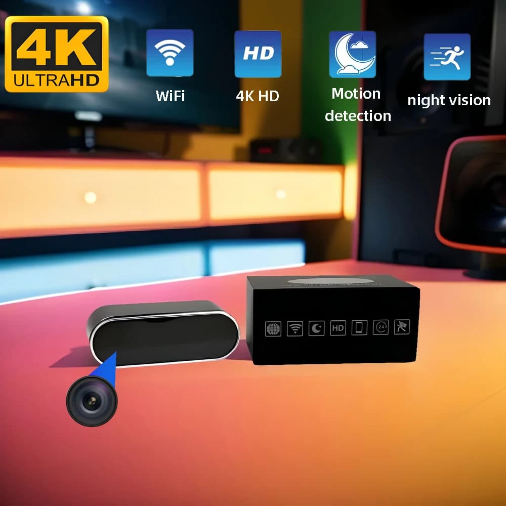 적외선 야간 투시경, 모바일 감지, WIFI 원격 보기 기능을 지원하는 새로 업그레이드 및 개선된 4KHD 미니 시계 카메라
