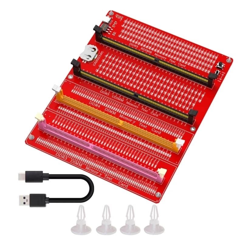 LED 표시기가 있는 DDR3/4/5 RDIMM/UDIMM 메모리 테스터 USB C 전원 공급 테스트 버튼 컴퓨터 DDR3/4/5 메모리 테스트 카드