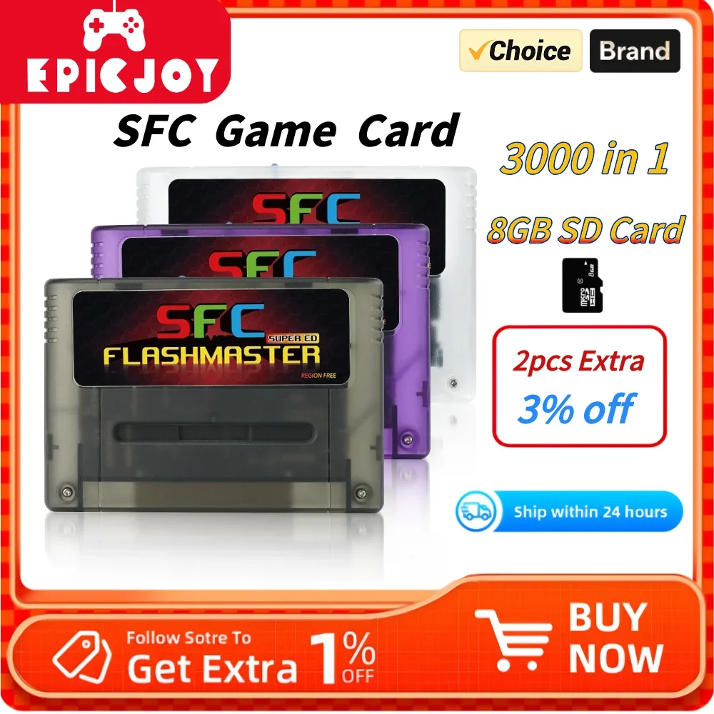 3000 in 1 V1.2 슈퍼 에버드라이브 8GB TF 카드 게임 카트리지 포함 닌텐도 SNES SFC 게임 콘솔 2026 신제품