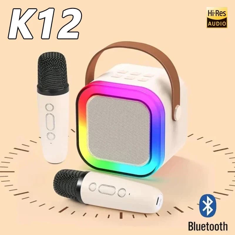 K12 노래방 기계, 1/2 무선 마이크 포함, 휴대용 5.3 PA 블루투스 스피커 시스템, RGB 조명, 오디오 홈 KTV, 어린이 선물