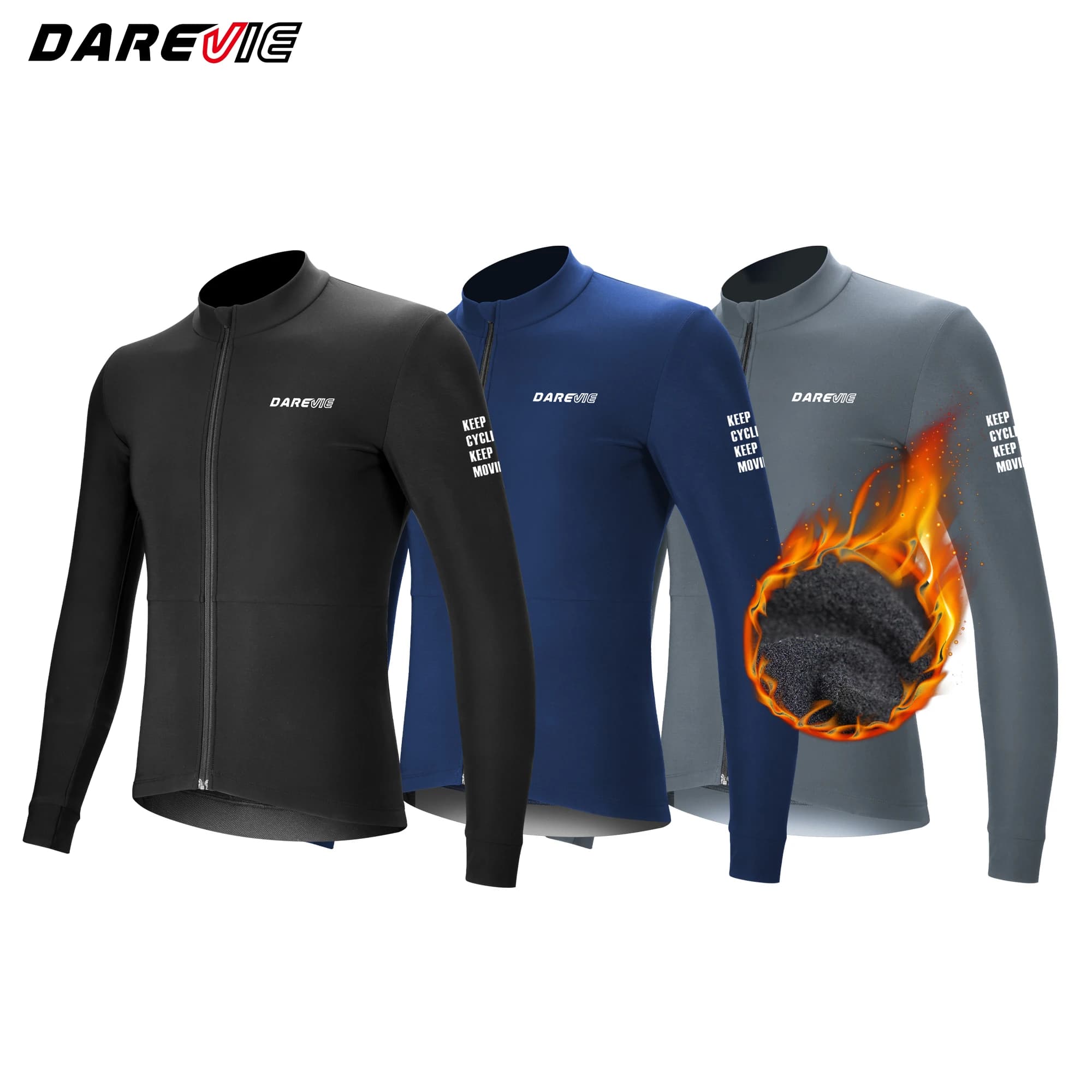 DAREVIE 사이클링 저지 겨울 열 양털 사이클링 저지 남성 긴 소매 뜨거운 따뜻한 부드러운 닦았 통기성 자전거 의류