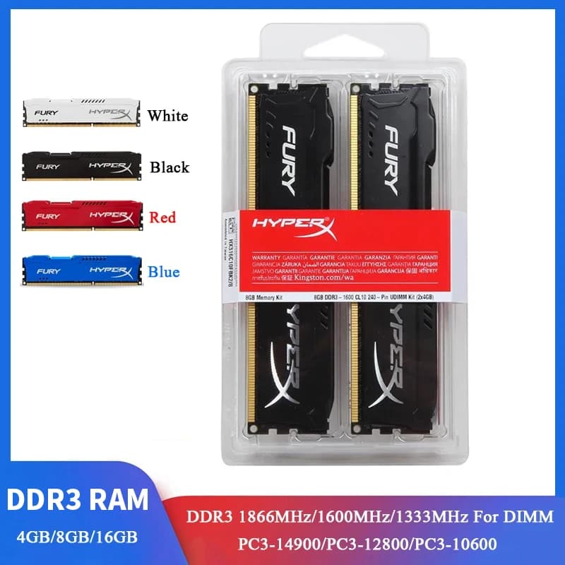 HyperX Fury RAM DDR3 PC 메모리, 1866MHz, 1600MHz, 1333MHz, 데스크탑 RAM PC3-12800 14900, 1.5V DIMM, 240 핀 DDR3, 8GB, 16GB, 2x4GB (2x8GB)