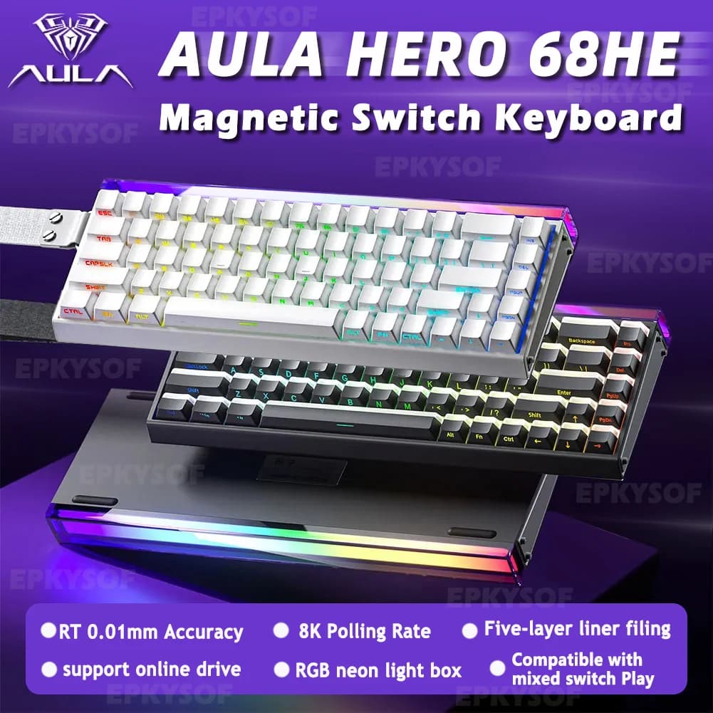 AULA HERO 68HE 마그네틱 스위치 키보드 RGB 게임용 기계식 키보드 빠른 트리거 8K 반환 유선 Esports 맞춤형 키보드