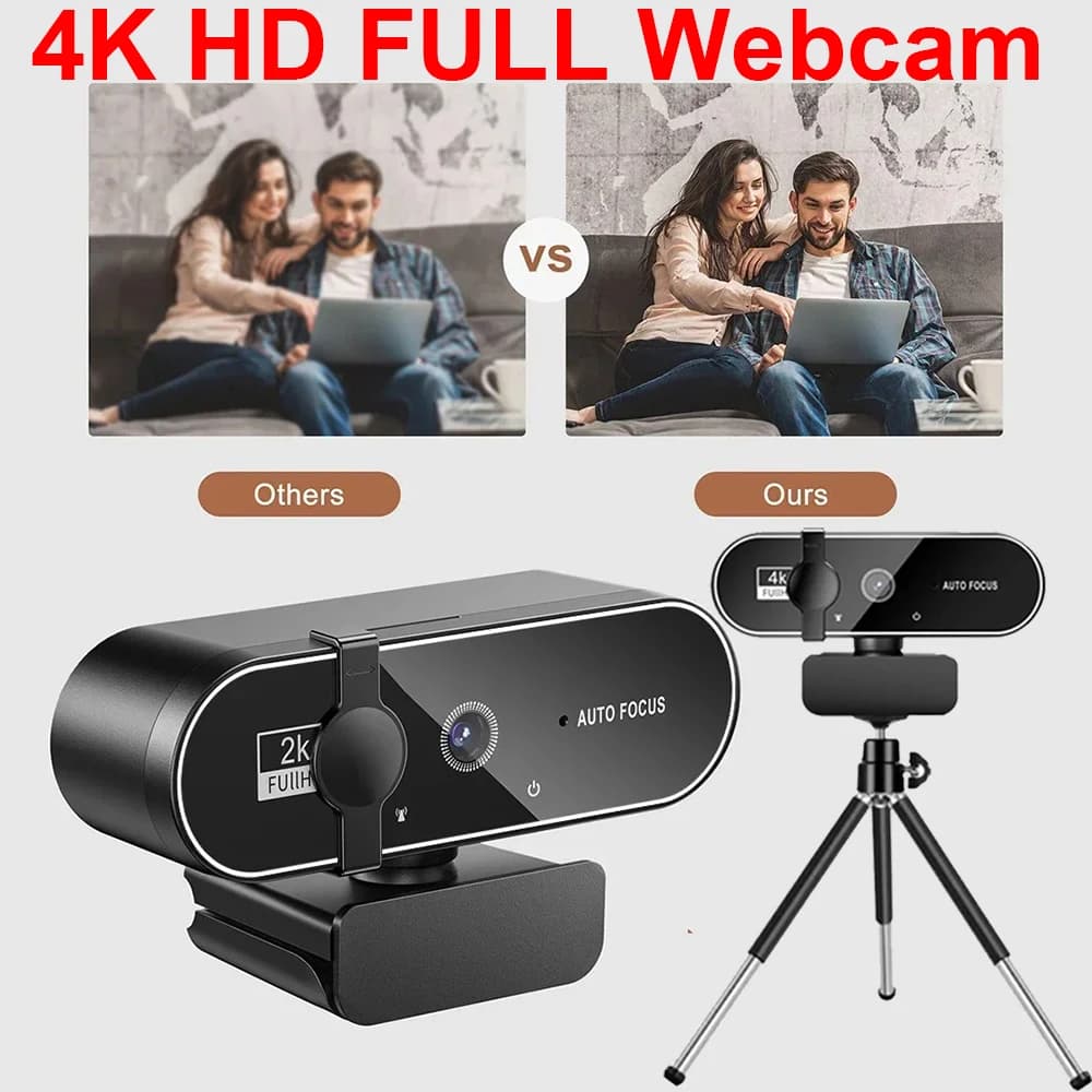 4K 풀 HD 웹캠 (마이크 내장, 자동 초점, 8MP, Windows PC, 노트북, iOS, Macbook 외부 웹캠, 화상 통화 지원)