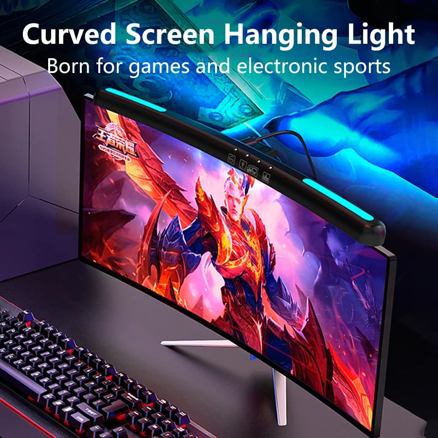 LED 책상 램프 USB 스크린 매달려 빛 곡선 스크린 모니터 라이트 바 RGB 배경 분위기 조명 게임 룸 장식