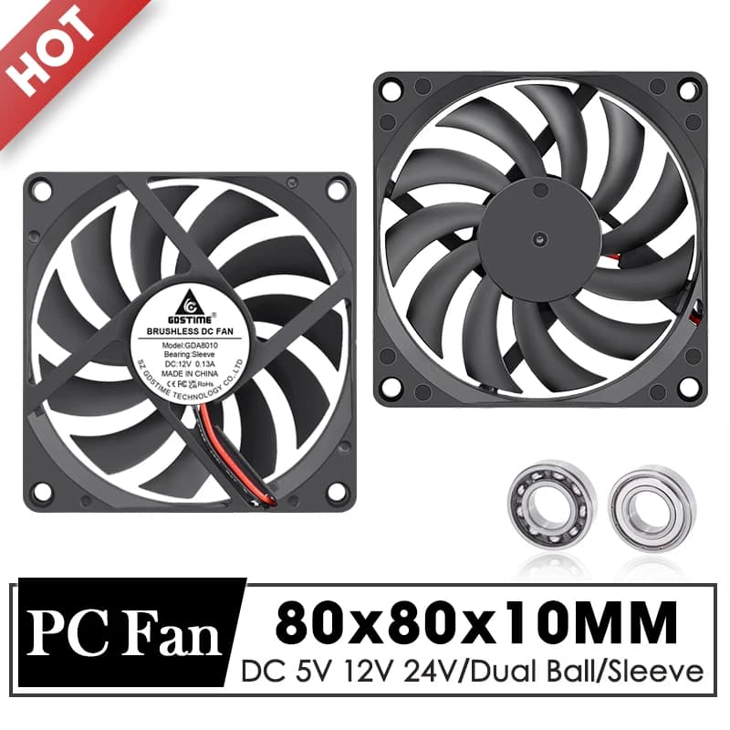 Gdstime 80mm 팬 DC 5V 12V 24V 80x80x10MM 브러시리스 냉각 팬 8010 이중 볼 쿨러 8CM PC 케이스 CPU 냉각 용 축 팬