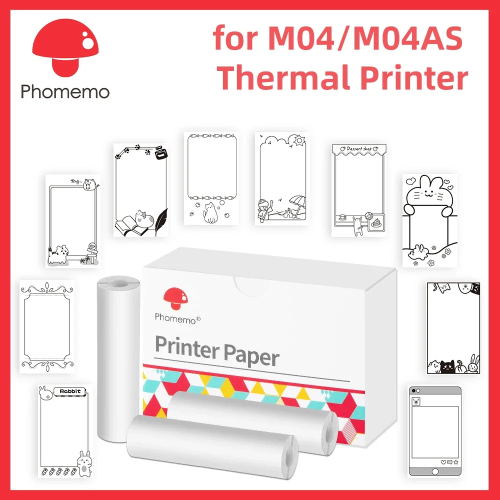 Phomemo 110mm 접착 감열지 M03AS/M04AS 미니 휴대용 프린터 용 흰색 열 투명 스티커 용지 인화지