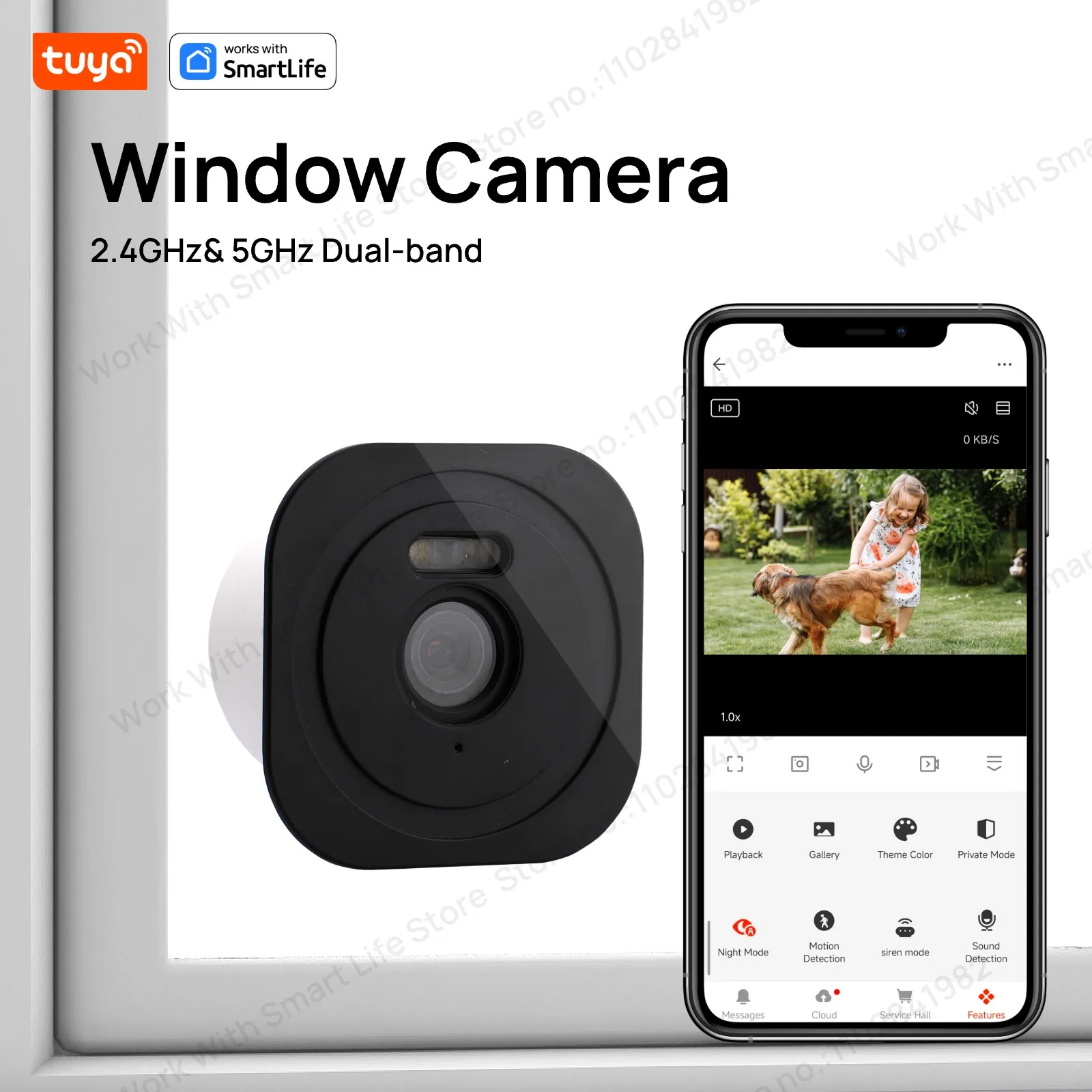 3MP 2K 투야 창문 카메라, 2.4GHz 및 5GHz 와이파이 실내 카메라, 컬러 야간 시야, 사람 움직임 감지, 간편한 설치