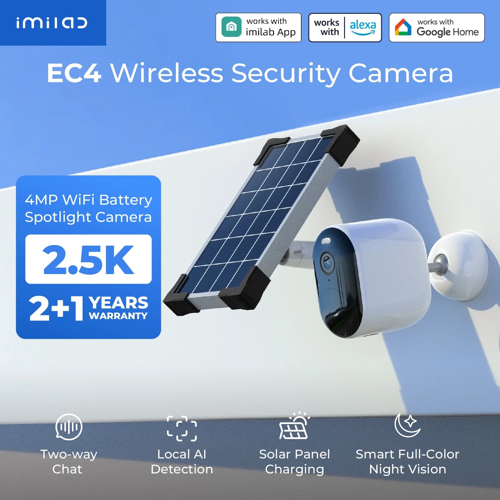 IMILAB 무선 스마트 홈 마당 보안 보호 CCTV 모니터, EC4 카메라, 야외 비디오 감시, 2.5K HD IP 와이파이 웹캠