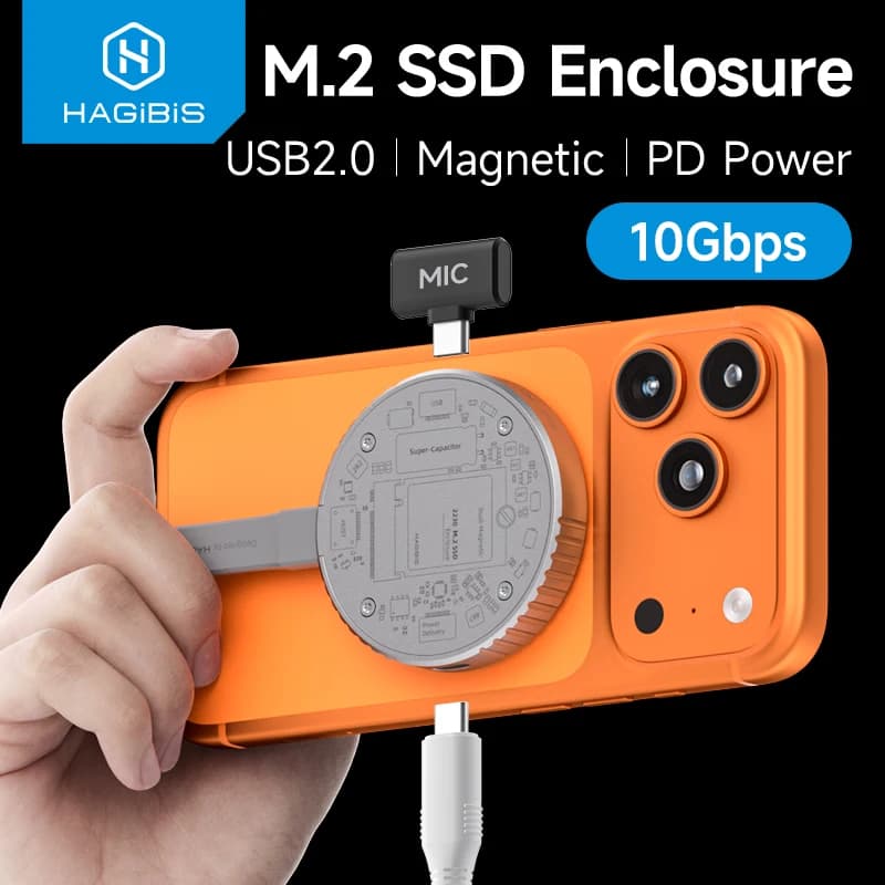 하기비스 마그네틱 M.2 2230 NVMe SSD 케이스 맥세이프 SSD 케이스 USB C 3.2 Gen2 to NVMe PCI-E 아이폰 16 프로 17 프로레스 맥북용