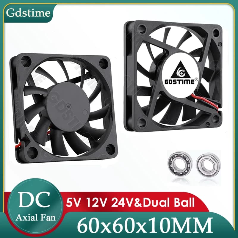Gdstime 60MM 팬 24V 12V 5V 쿨러 60x60x10MM 축 냉각 팬 6010 PC 케이스 CPU 냉각 용 듀얼 볼 브러시리스 Dupont USB 팬