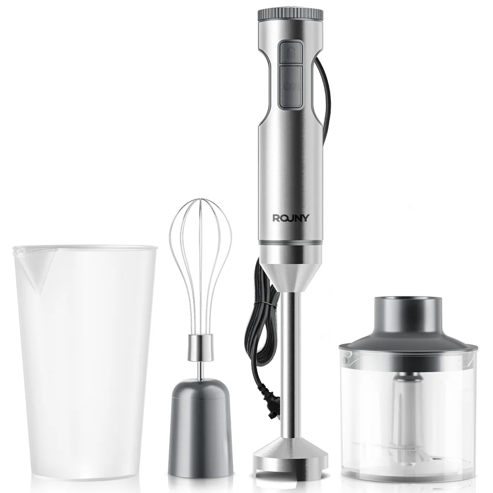 핸드 이머전 블렌더 강력한 4-in-1, 스테인리스 스틸 스틱 푸드 믹서, 700ml 믹싱 비커, 500ml 프로세서, 거품기