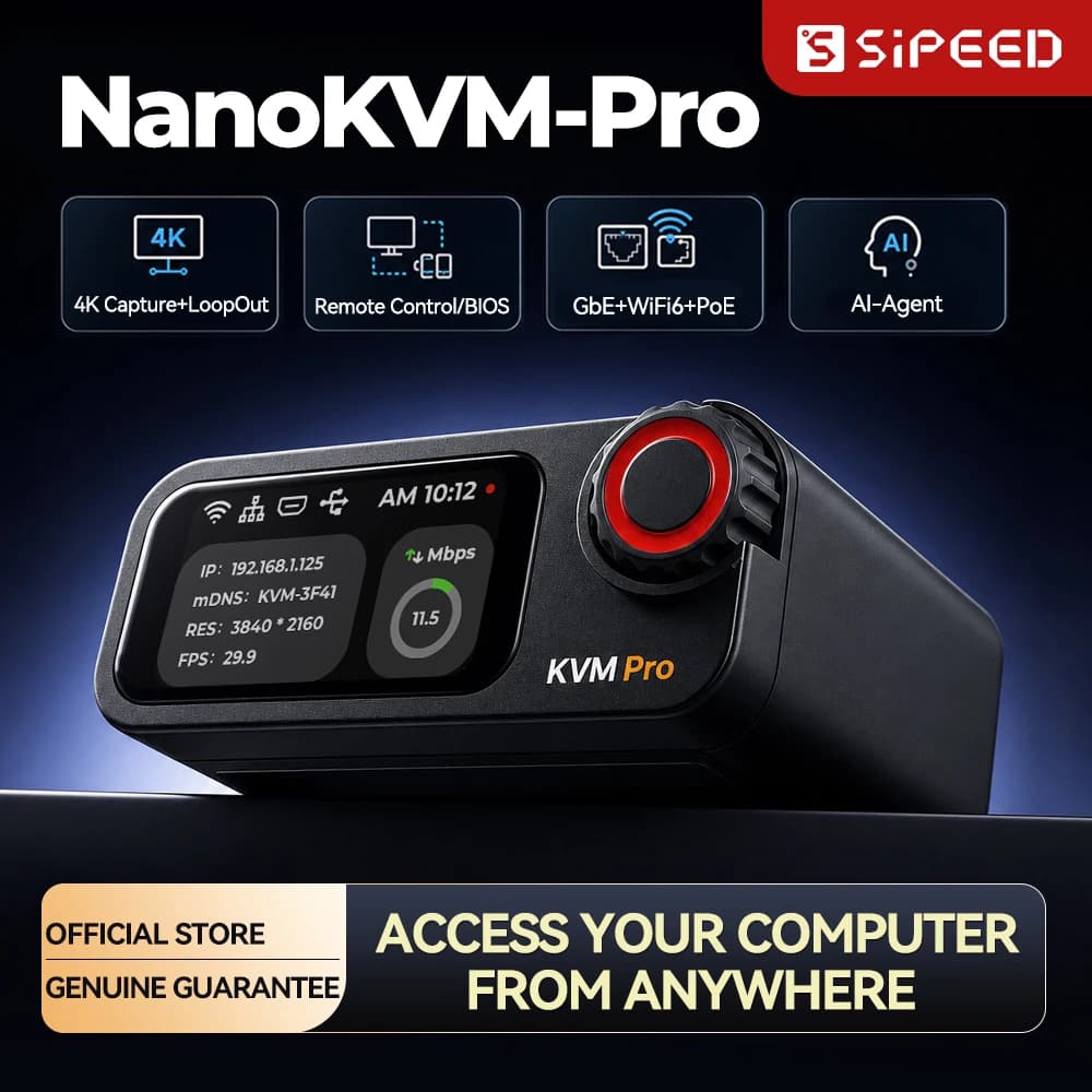Sipeed NanoKVM-Pro PiKVM 4K IP-KVM GbE WiFi6 PoE 원격 제어 홈랩 서버 NAS AI 에이전트 HDMI 세컨드 스크린 LED 스트립