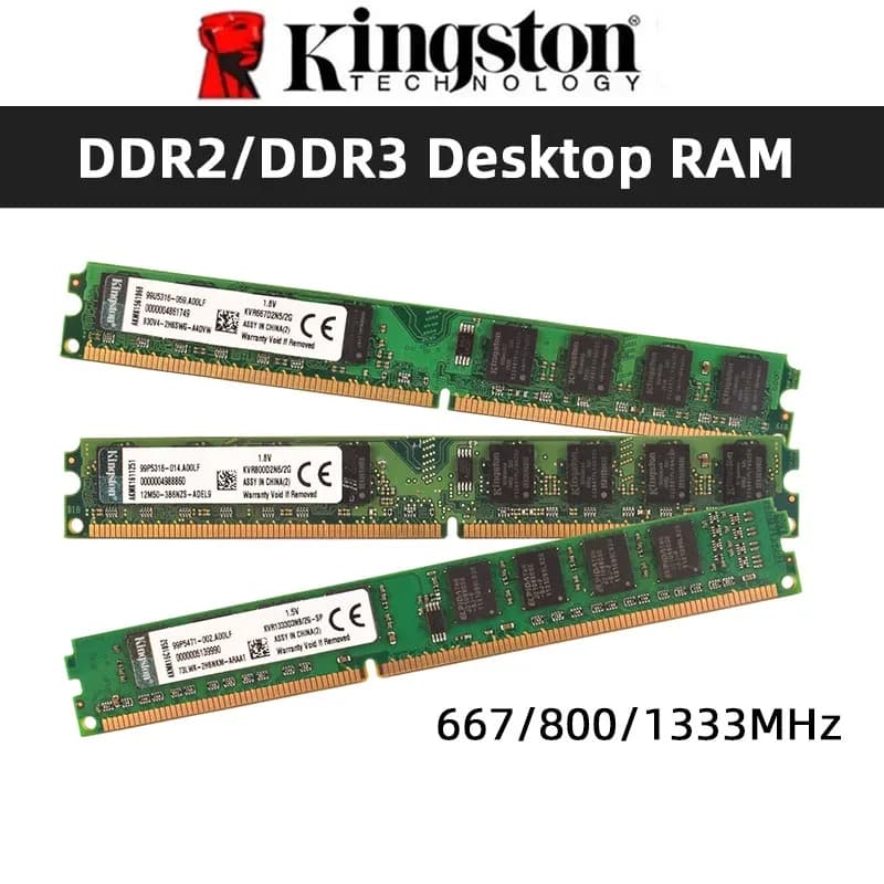 Kingston Memoria RAM DDR2 2GB 800Mhz 667MHz DDR3 2GB 1333MHZ PC2-5300 PC2-6400 PC3-10600 데스크탑 메모리 모델