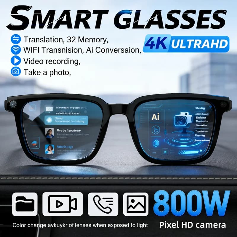 2026년형 새로운 AI 스마트 안경 AI 번역 기능 8MP HD 카메라 4K 촬영 이미지 블루투스 통화 녹음 음악 스마트 선글라스