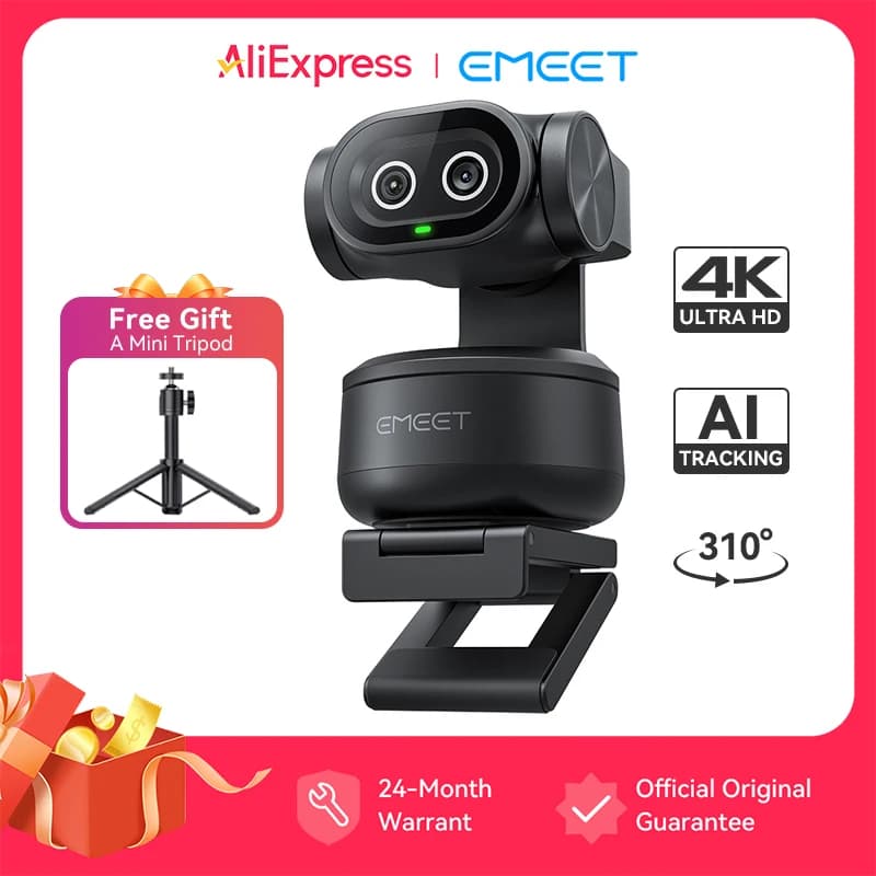 4K 웹캠 PTZ 웹 카메라 EMEET PIXY 듀얼 카메라 AI 추적 비디오 카메라(소니 센서 제스처 제어 자동 초점 기능 포함)