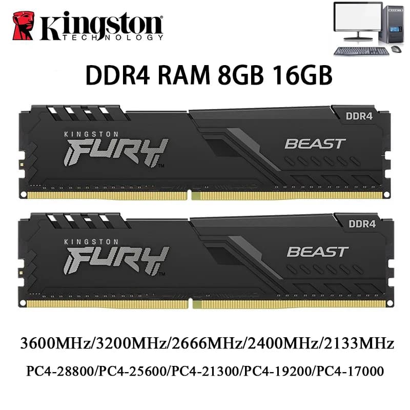 Kingston BEAST Memoria DDR4 데스크탑 RAM 32GB 16GB 8GB 3600 3200 2666 2400MHz 메모리 288핀 DDR4 DIMM 1.2V PC4-21300 25600 28800