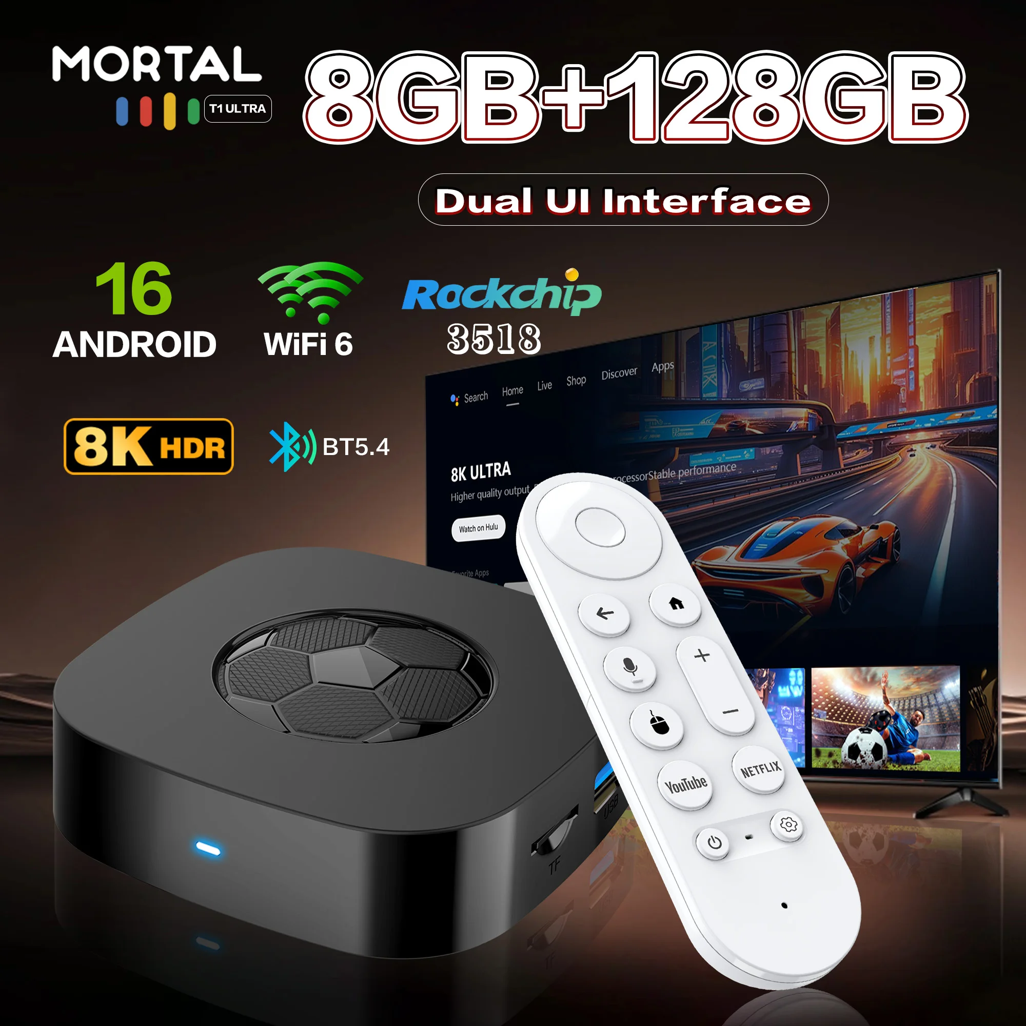 2026년 신제품 T1 울트라 TV 박스 듀얼 UI 인터페이스 8K 울트라 HD 안드로이드 16 8GB 128GB WIFI 6 어시스턴트 스마트 스트리밍 미디어 플레이어