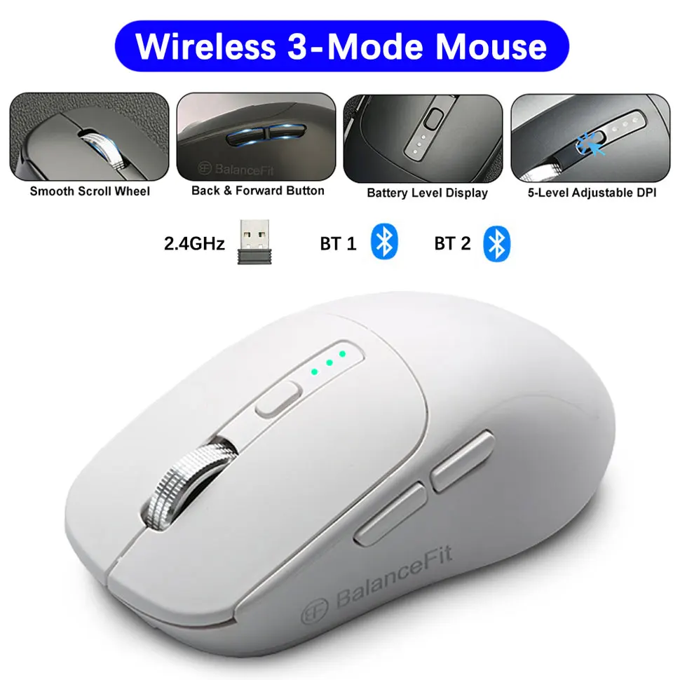 무선 마우스 USB 2.4GHz 블루투스 호환 인체공학적 무선 오피스 마우스 아이패드 맥북 태블릿 노트북 컴퓨터 PC용
