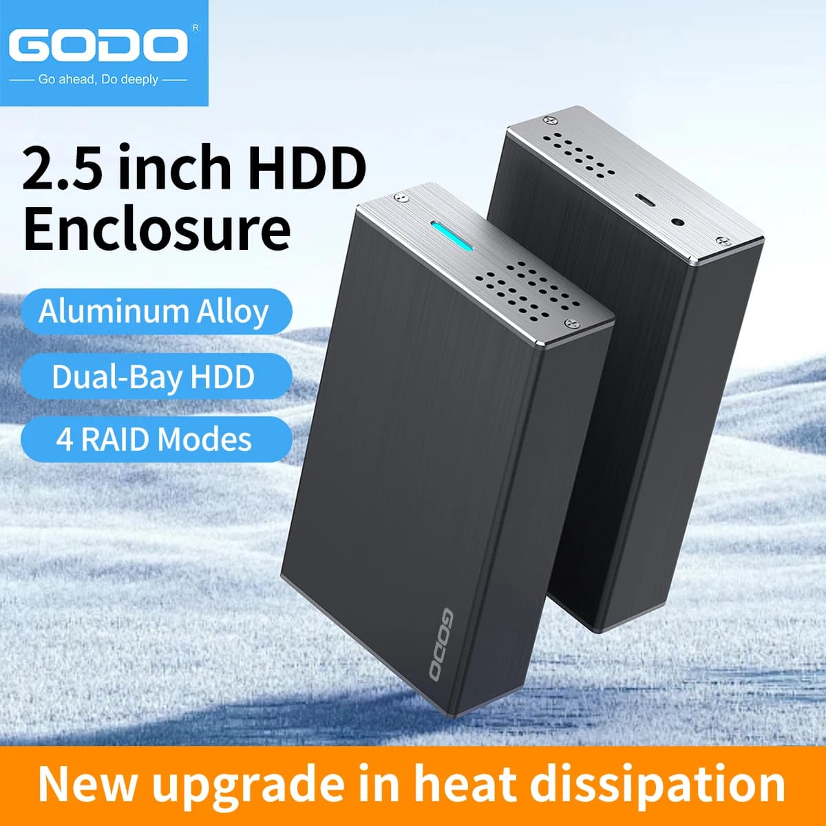GODO 2.5인치 SATA 듀얼 베이 RAID 하드 드라이브 인클로저 USB3.0 SSD HDD 외장 어레이 박스 RAID/JBOD 지원 툴리스(공구 없이)