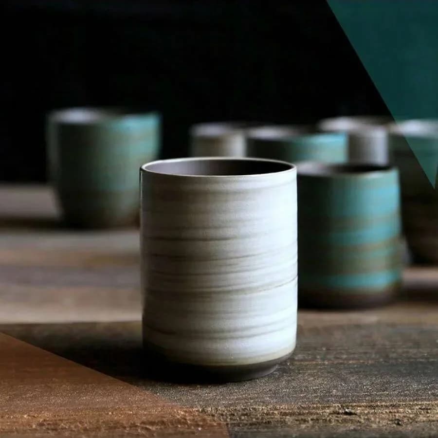 손으로 그린 Crackle Glaze 석기 머그잔, 빈티지 아시아 세라믹 커피 티 컵, 식기 세척기 안전 선물 가정용 선 아로마테라피