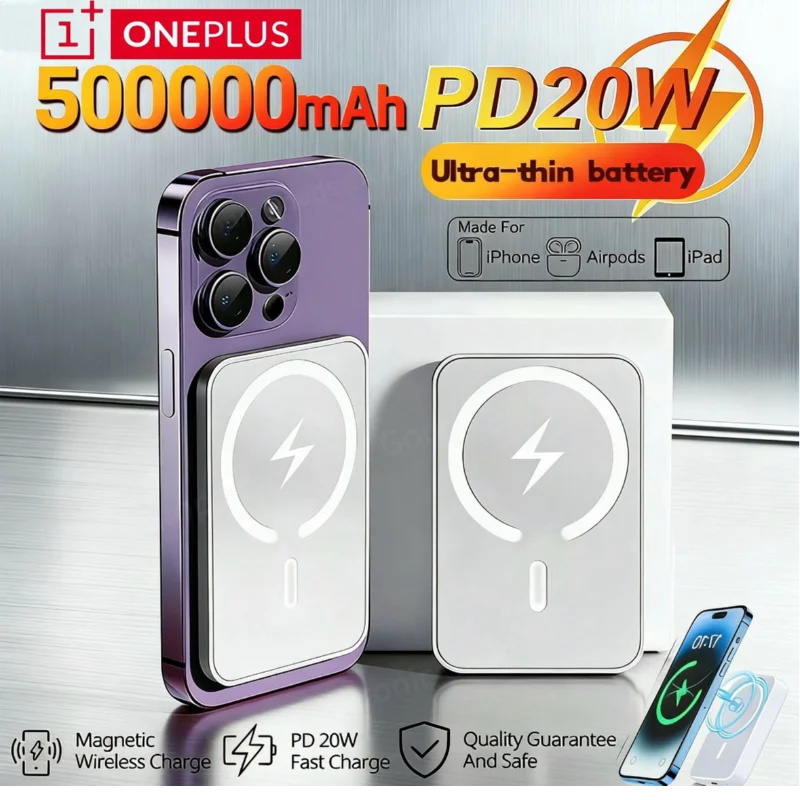 원플러스 50000mAh 무선 마그네틱 파워뱅크 충전기, 애플 아이폰 및 안드로이드용 고속 충전 외장 배터리, 맥세이프 호환