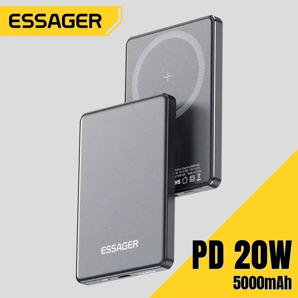 에사저 얇은 무선 보조배터리 마그네틱 20W 5000mAh 휴대용 고속 충전 외장 배터리 (아이폰 17, 16, 15, 14용 Magsafe 지원)