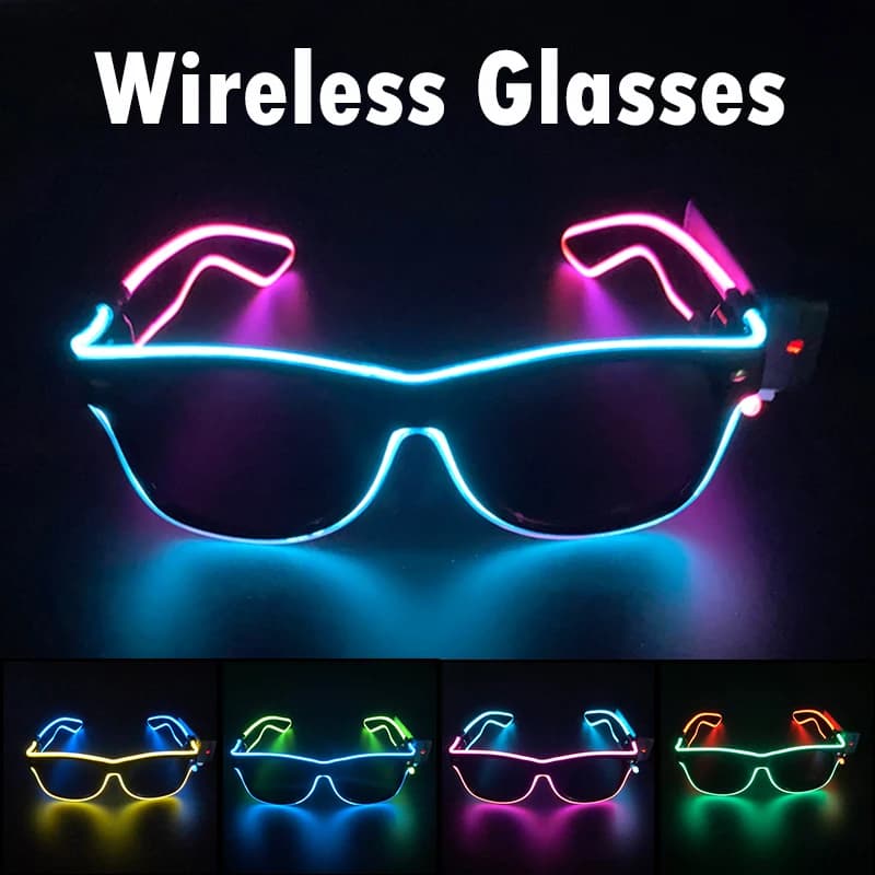 무선 쿨 LED 선글라스, 야광 파티용 발광 안경, 어둠 속에서 빛나는 UV400 아이웨어, 유니섹스 페스티벌 선물, 깜빡이는 장난감