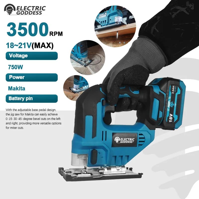 EG 3500RPM 무선 전기 곡선 톱 750W 충전식 전기 지그 톱 Makita 18V 배터리 용 목공 절단 전동 공구