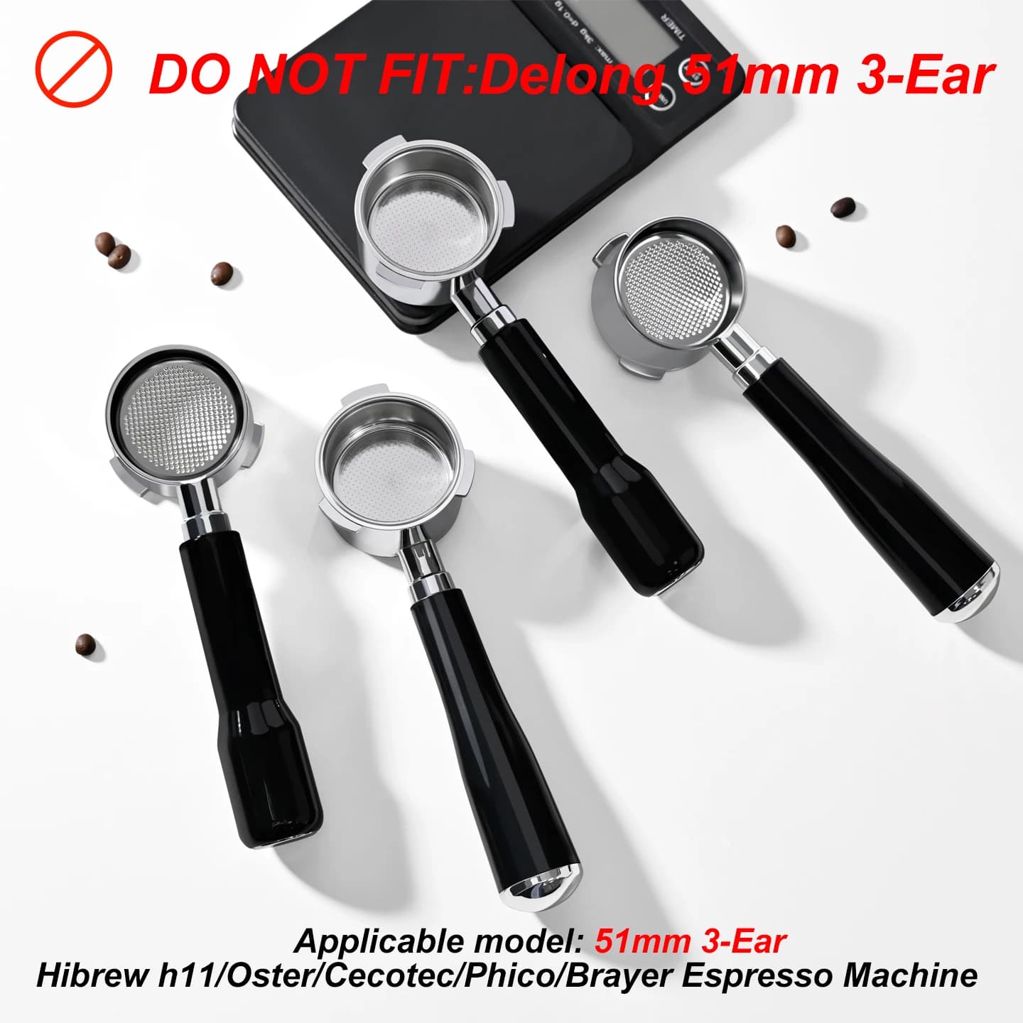 Homix H11 Oster Cecotec Hibrew 에스프레소 머신 핸들 카페 도구용 필터 바구니가 있는 51mm 커피 바텀리스 포터필터