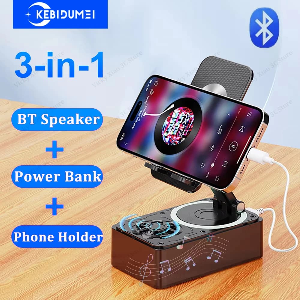 3-in-1 블루투스 스피커폰 전원 은행 접이식 무선 스피커폰 스탠드(비디오 회의 라이브용 미끄럼 방지 패드 포함)