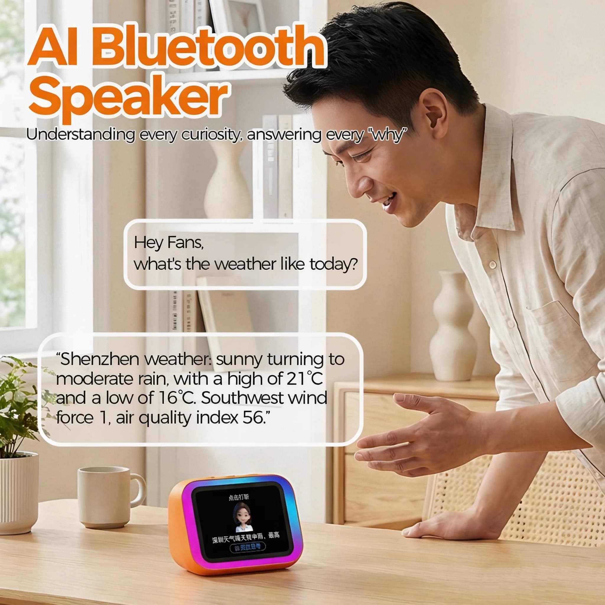 AI 블루투스 스피커 5.4 AI 음성 비서 HD 터치 스크린 디스플레이 전자 앨범 알람 시계 핸즈프리 통화
