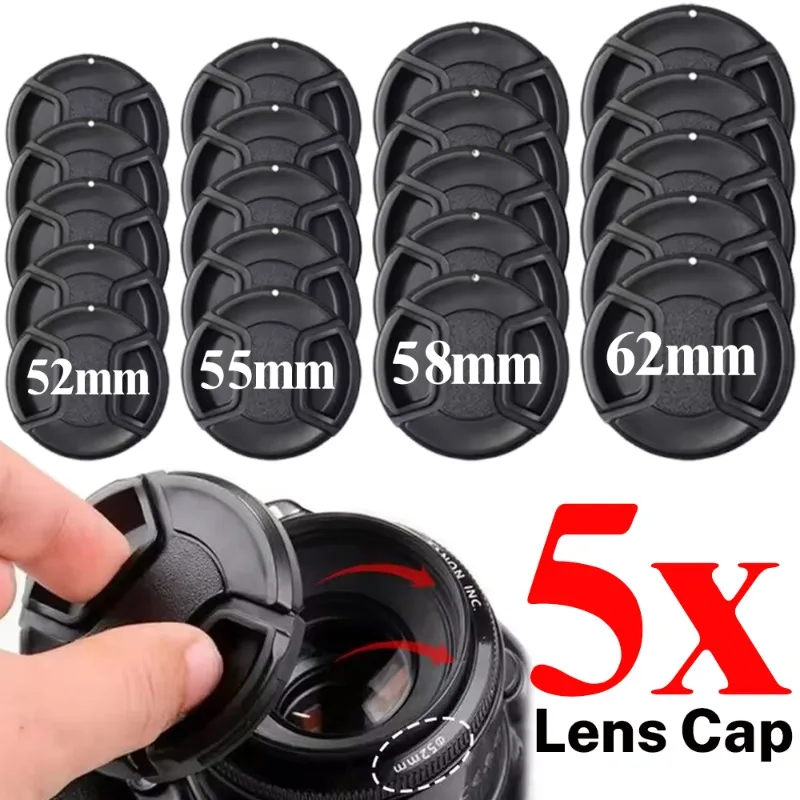 49mm 52mm 55mm 58mm 62mm 분실 방지 카메라 렌즈 캡 (캐논, 니콘, 소니, 후지, 루믹스 DSLR 카메라용) 끈 포함