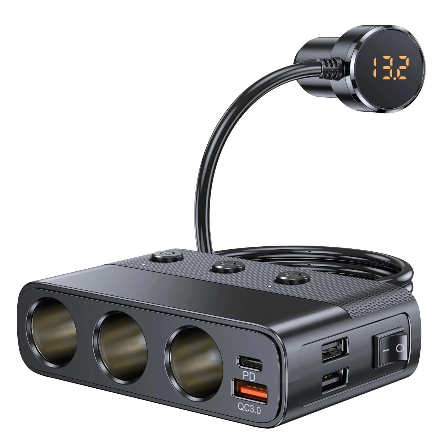 127W 7-in-1 차량용 충전기 스플리터 PD30W QC3.0 시가 라이터 어댑터 차량용 시가 라이터 소켓 스플리터 스위치 포함