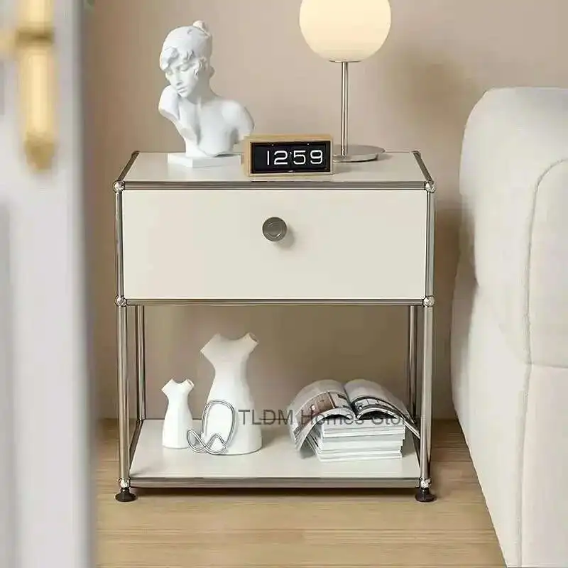 미니멀리스트 나이트 스탠드 중세 침실 가구 모듈 스토리지 TV 사이드 캐비닛 현대 스테인레스 스틸 프레임 침대 옆 테이블 g