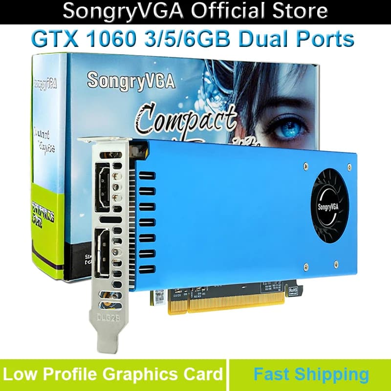 SongryVGA GTX 1060 3/5/6GB 로우 프로파일 그래픽 카드, GDDR5 PCIe 3.0 x16 192비트 HDMI DP 출력 호환 SFF/Thin ITX/HTPC PC