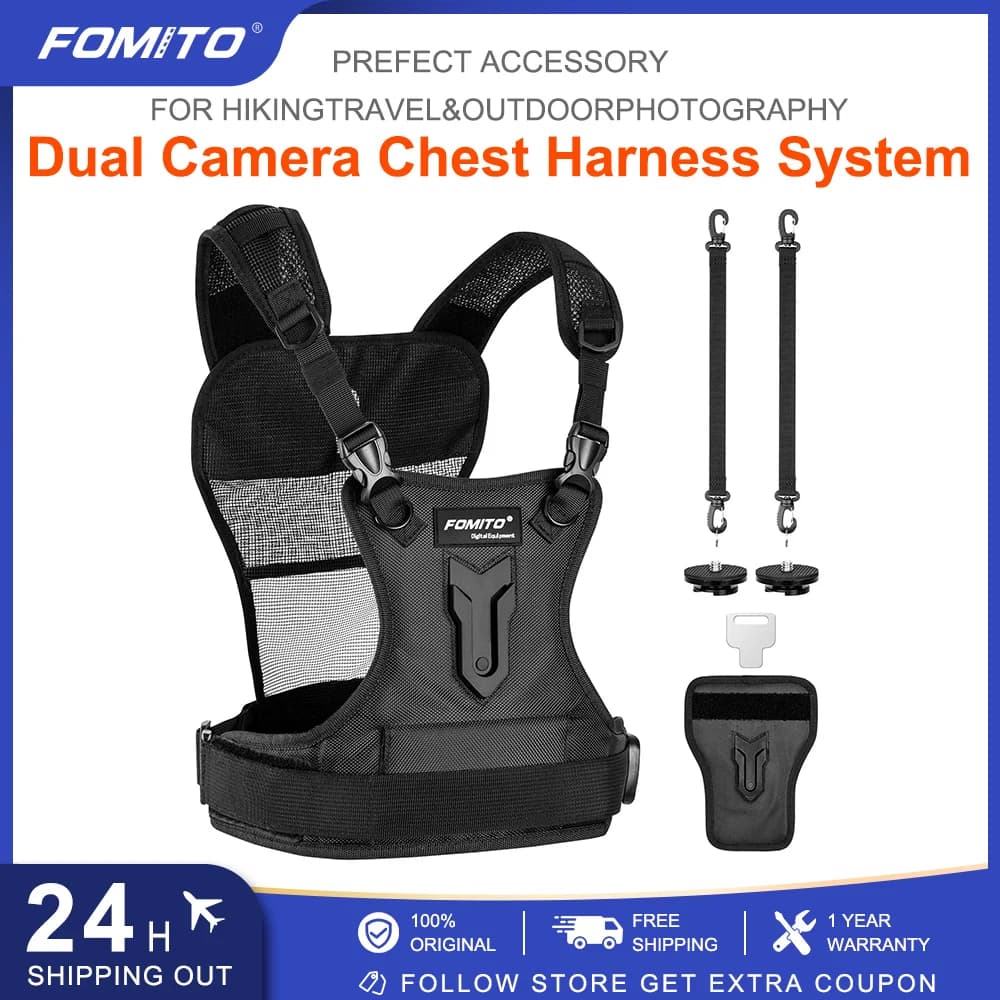 FOMITO 듀얼 카메라 하네스 멀티 캐리 체스트 베스트 시스템 캐논 니콘 소니 올림푸스 DSLR 카메라용 사이드 홀스터 포함