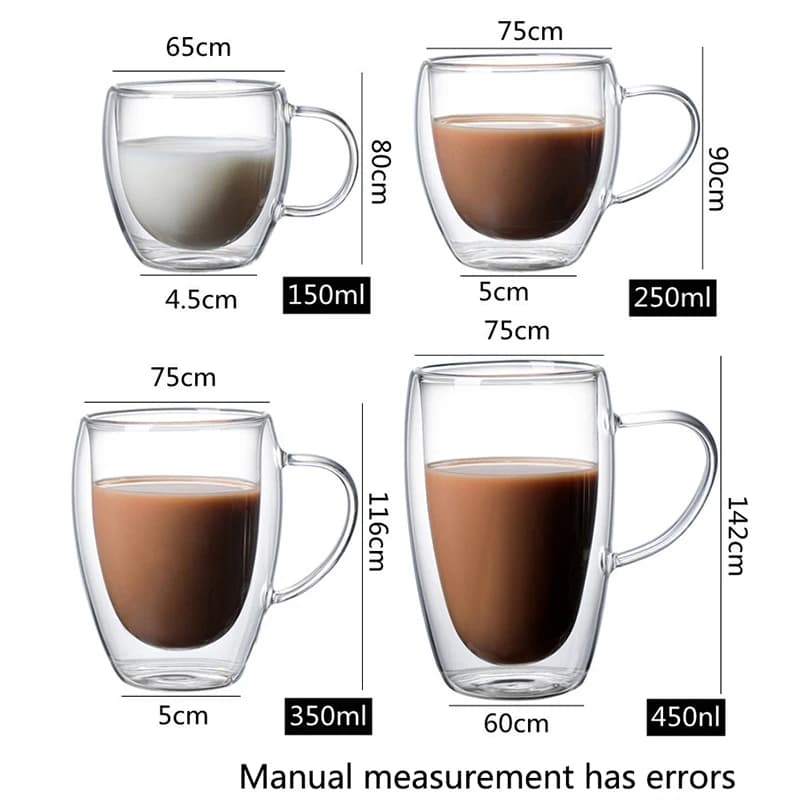 150/250/350/450ml 내열성 이중 벽 커피 컵 투명 유리 위스키 차 우유 컵 차가운 음료 와인 머그잔 Drinkware