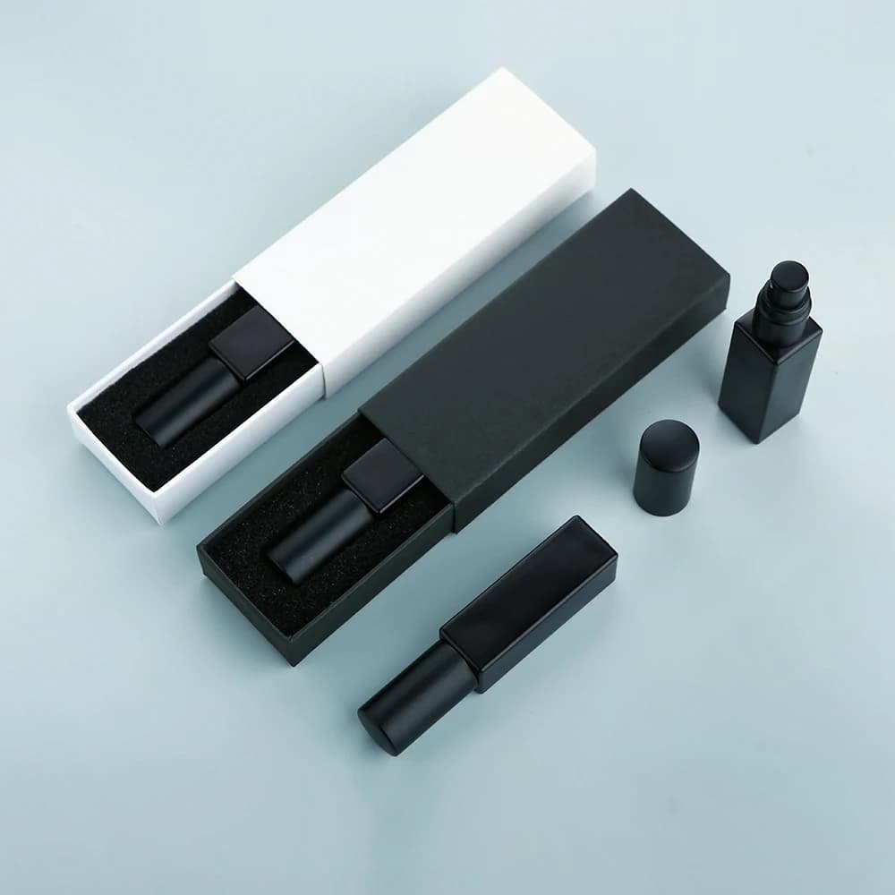 30/40PCS 10ml 프리미엄 전기 도금 검정색 두꺼운 유리 매트 향수 스프레이 병, 재사용 가능, 절묘한 상자 포함