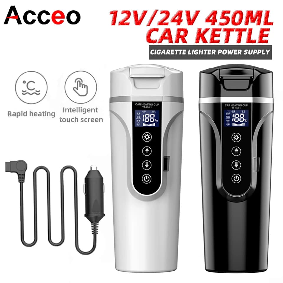R31 450ml 차량용 히팅컵 12v/24v 휴대용 전기 주전자 스마트 터치스크린 보온 머그컵 온도 조절 가능 차량용 히팅 머그컵