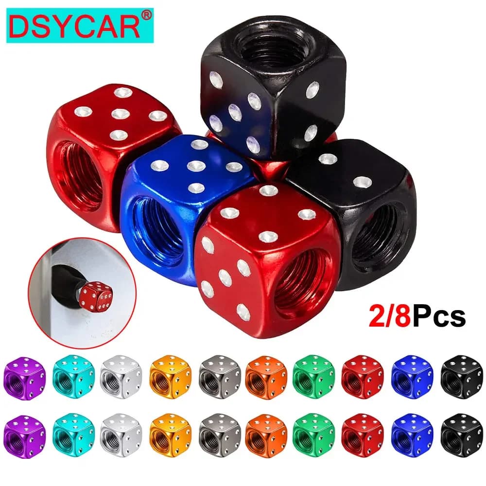 DSYCAR 2/8Pcs 알루미늄 타이어 밸브 캡 주사위 휠 줄기 타이어 타이어 휠 줄기 공기 밸브 먼지 커버 자동차 트럭 Motocycle 자전거