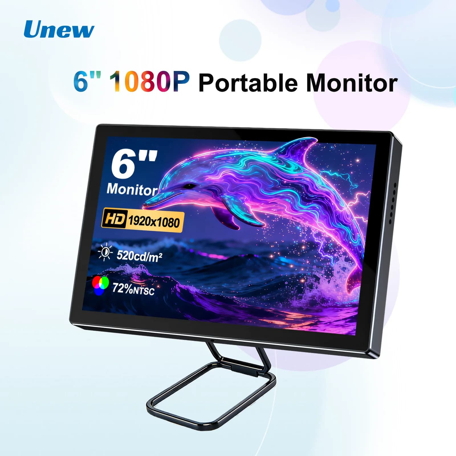 Unew 6인치 1920x1080 IPS 휴대용 모니터 Type-C USB-C HDMI 게이밍 디스플레이 VESA 스위치 PS5 노트북 PC용