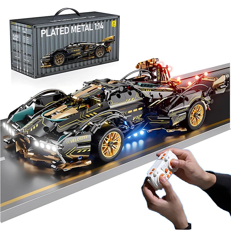2024 블랙 V12 블록 로드스터 RC 테크 레이서 1:14DIY 로드스터 빌딩 블록 조립 블록 자동차 장난감 생일 선물 (1000+과립)