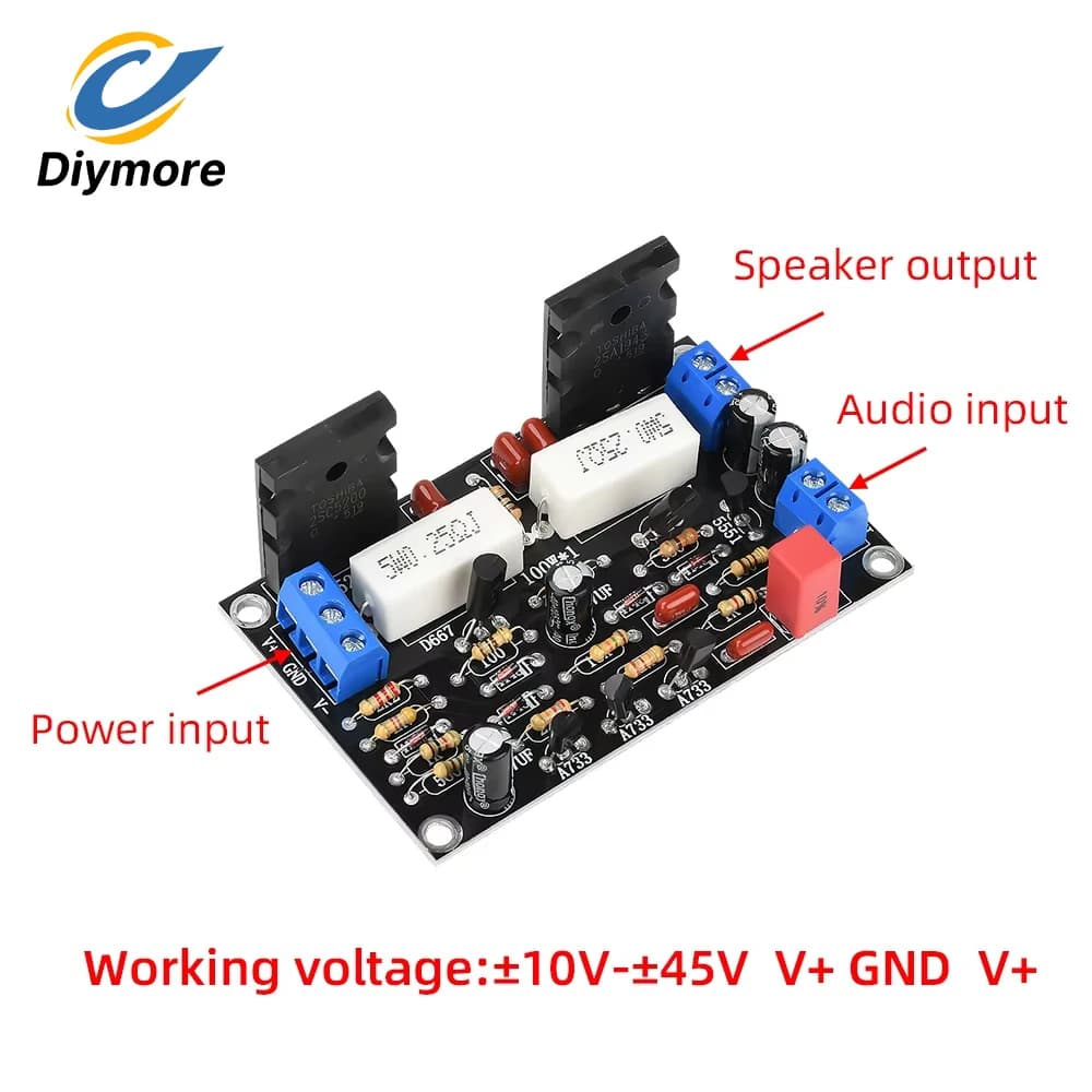100W DC 10V-45V HIFI 오디오 앰프 보드 모듈 2SC5200+2SA1943 모노 고출력 파워 앰프 보드