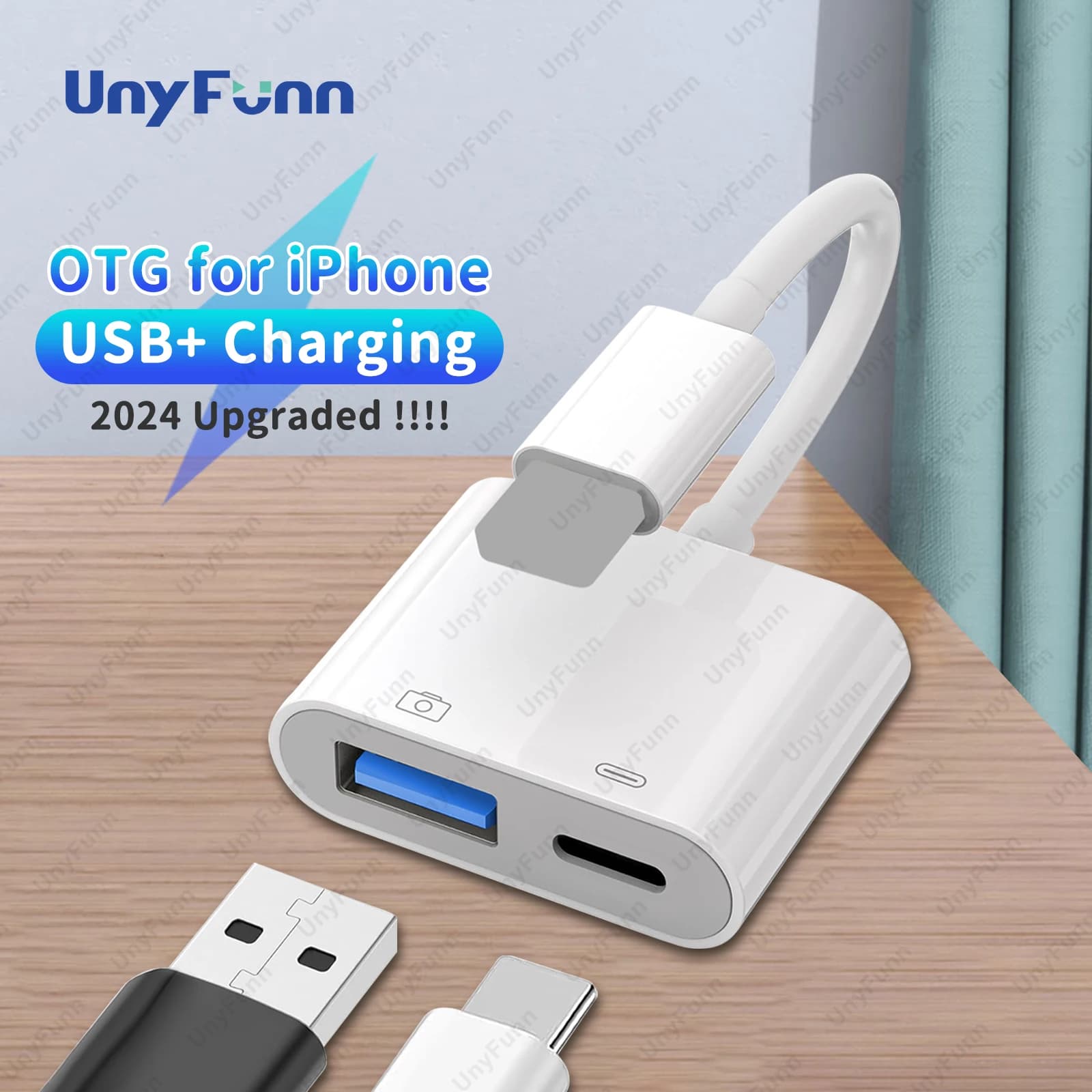 iPhone용 충전 포트가 있는 OTG 어댑터 조명용 트레일 카메라 어댑터 iPhone 카드 리더기용 USB 어댑터 USB 플래시 스틱
