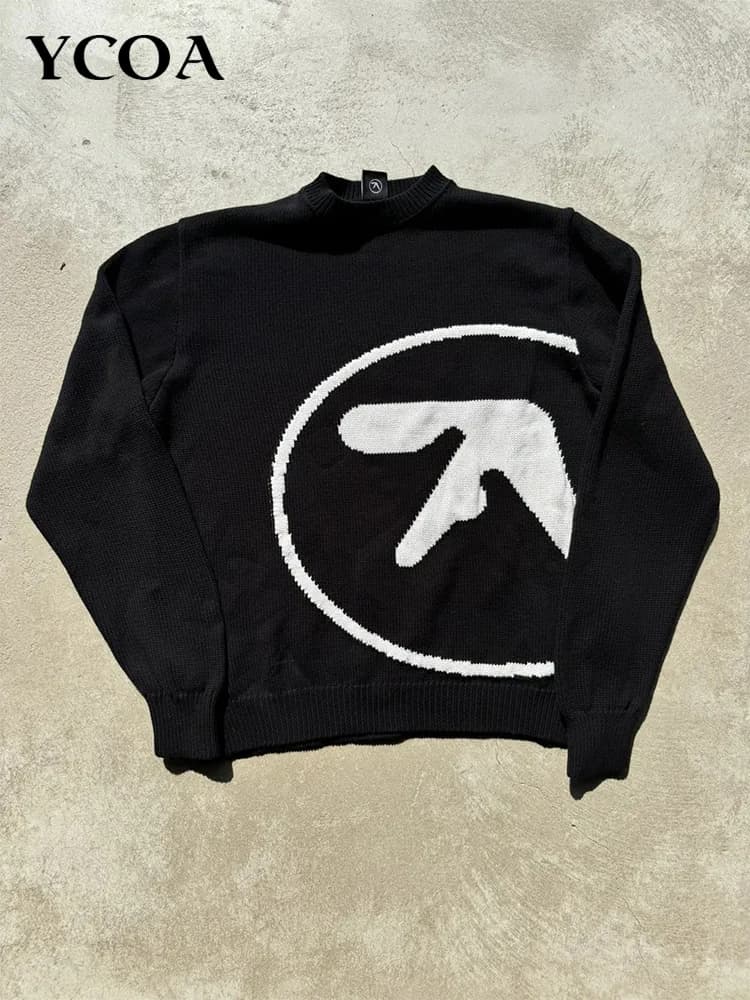 남성용 스웨터 Y2K Aphex 트윈 니트 오버 사이즈 풀오버 고딕 점퍼 겨울 그래픽 streetwear 긴 소매 탑 빈티지 의류