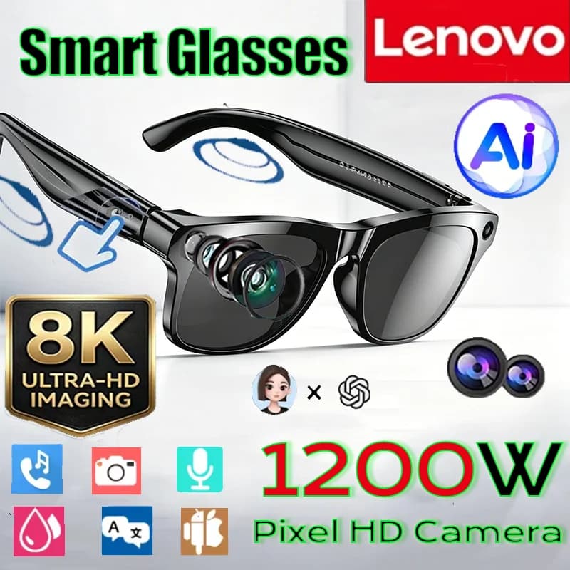 레노버 8K 스마트 AI 안경 1200만 화소 카메라 챗 GPT 터치 선글라스 블루투스 통화 음악 플레이어 비디오 녹화 번역 기능